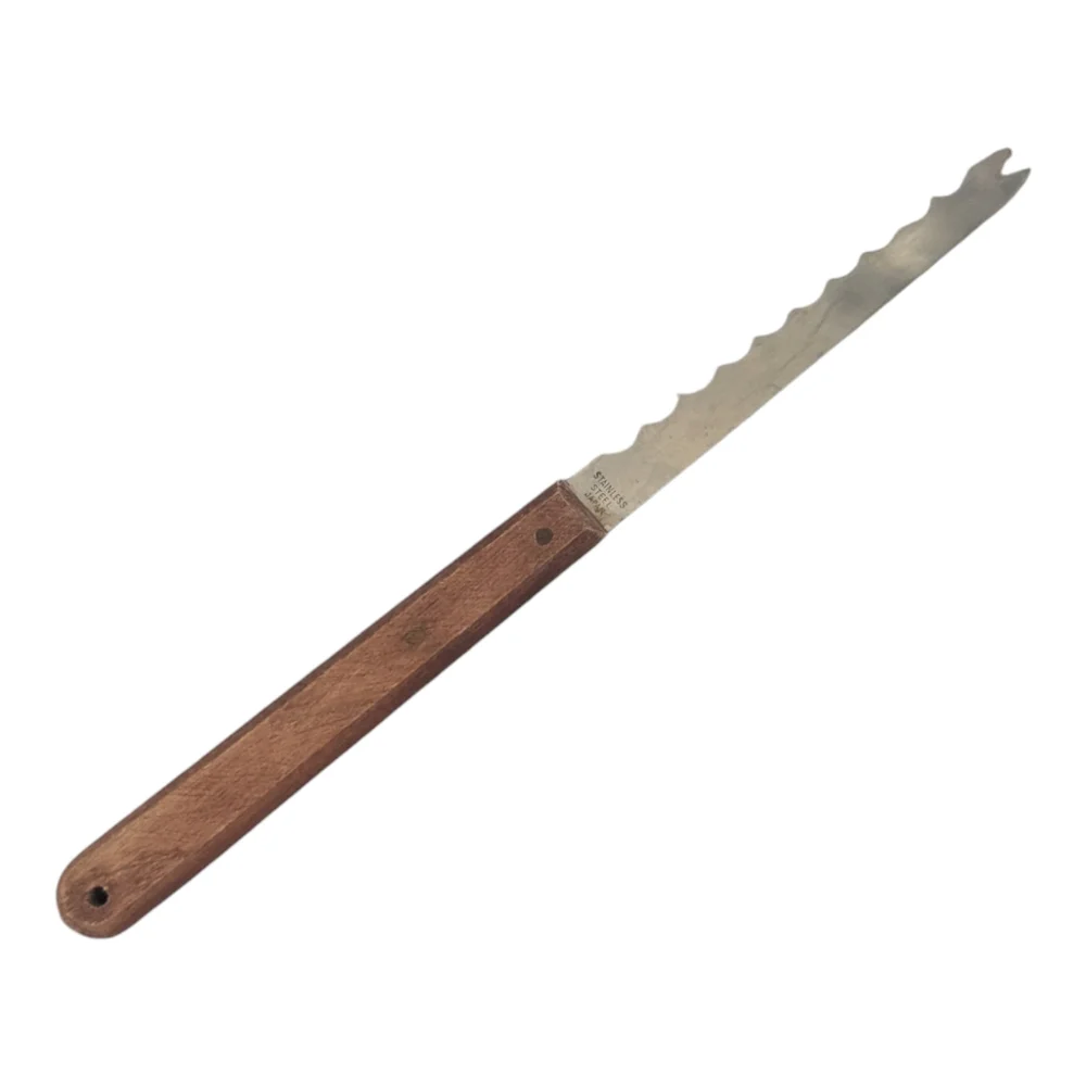 VTG Goodwood SS Fork Tip Serrated Cheese Charcuterie Knife, Wood Handle Japan